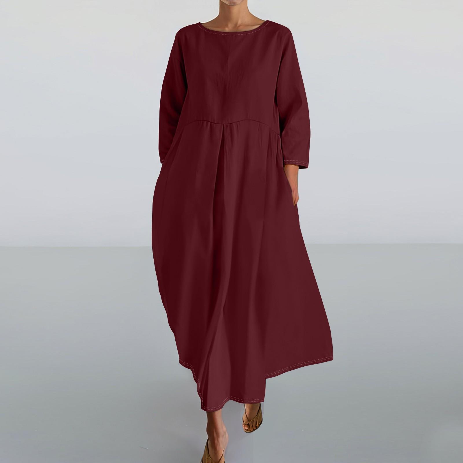 

Женское модное однотонное свободное платье с круглым вырезом и рукавами три четверти XL винный