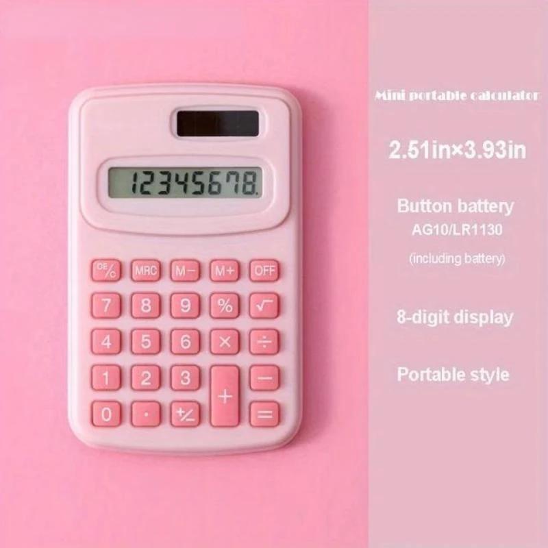 Small Solar Calculator Portable Calculator Cute 8 Digits LCD Electronic Home Office Calculator for Kid Primary School Calculato