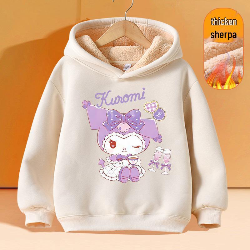 Girls' Plus Velvet Lambswool Hooded Sweatshirt - Warm, Thickened Pullover for Spring 2026 Trend