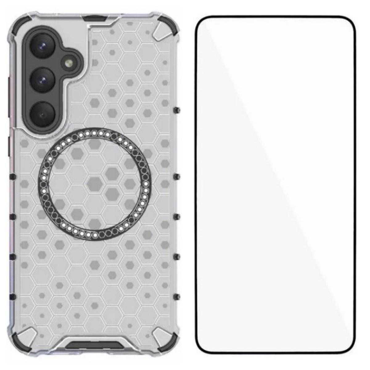 

For Samsung Galaxy A55 5G Case Compatible with MagSafe WANLONFENG FC Series TPU+PC Phone Cover with Tempered Glass Transparent