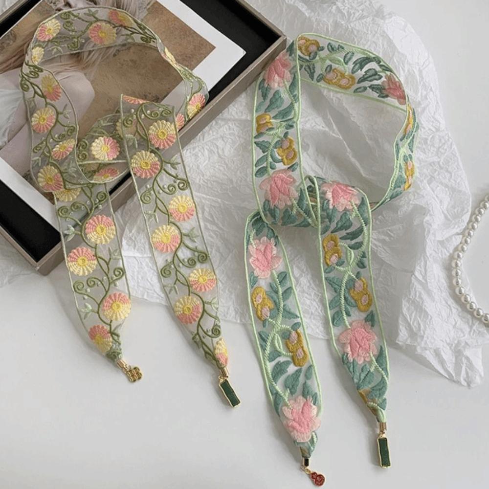 Sweet Floral Scarf Printed Scarf Headband Fashion Narrow Long Scarves  Wedding