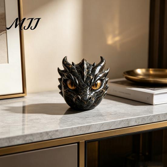 Gothic Interior Decorations Resin Animal Head Sculpture, Guardian Dragon/Lion/Owl/Wolf Statues, Modern Cabinet Display Pieces Figurine for Bookshelf
