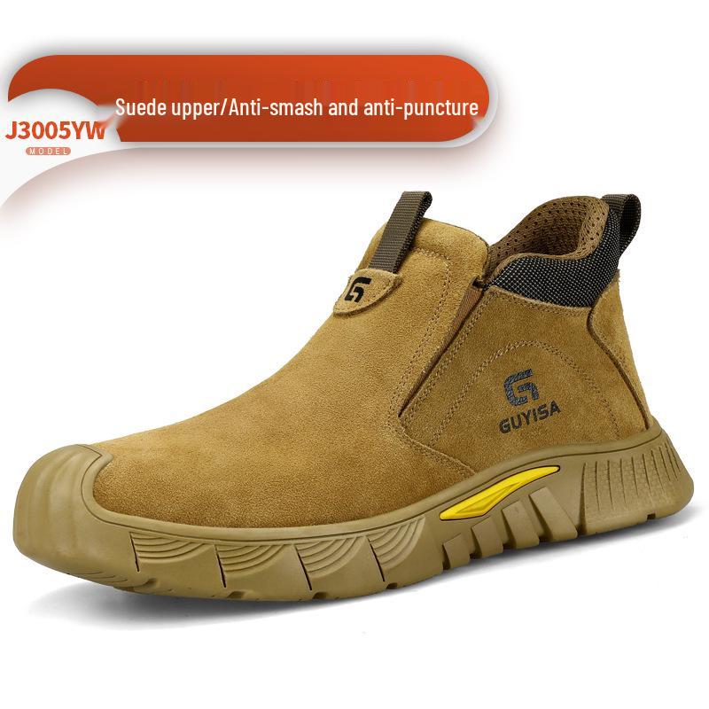Men's Steel Toe Slip-On Suede Safety Shoes - Anti-Smash, Anti-Puncture, Ideal for Summer Welders
