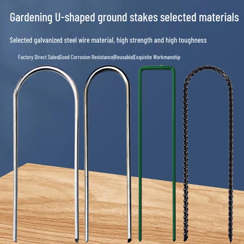 Customized Galvanized U-Shaped Ground Stakes with Washers for Weed Barrier and Landscape Fixing