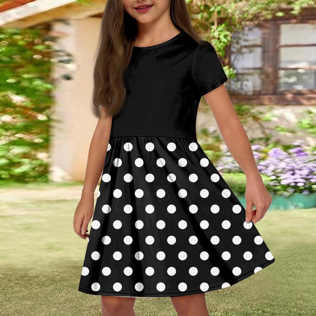 Mädchen Sommerkleid Einfarbig & Druck Ärmelloses Kleid mit Tasche Freizeitkleid Kurzarm Partykleid