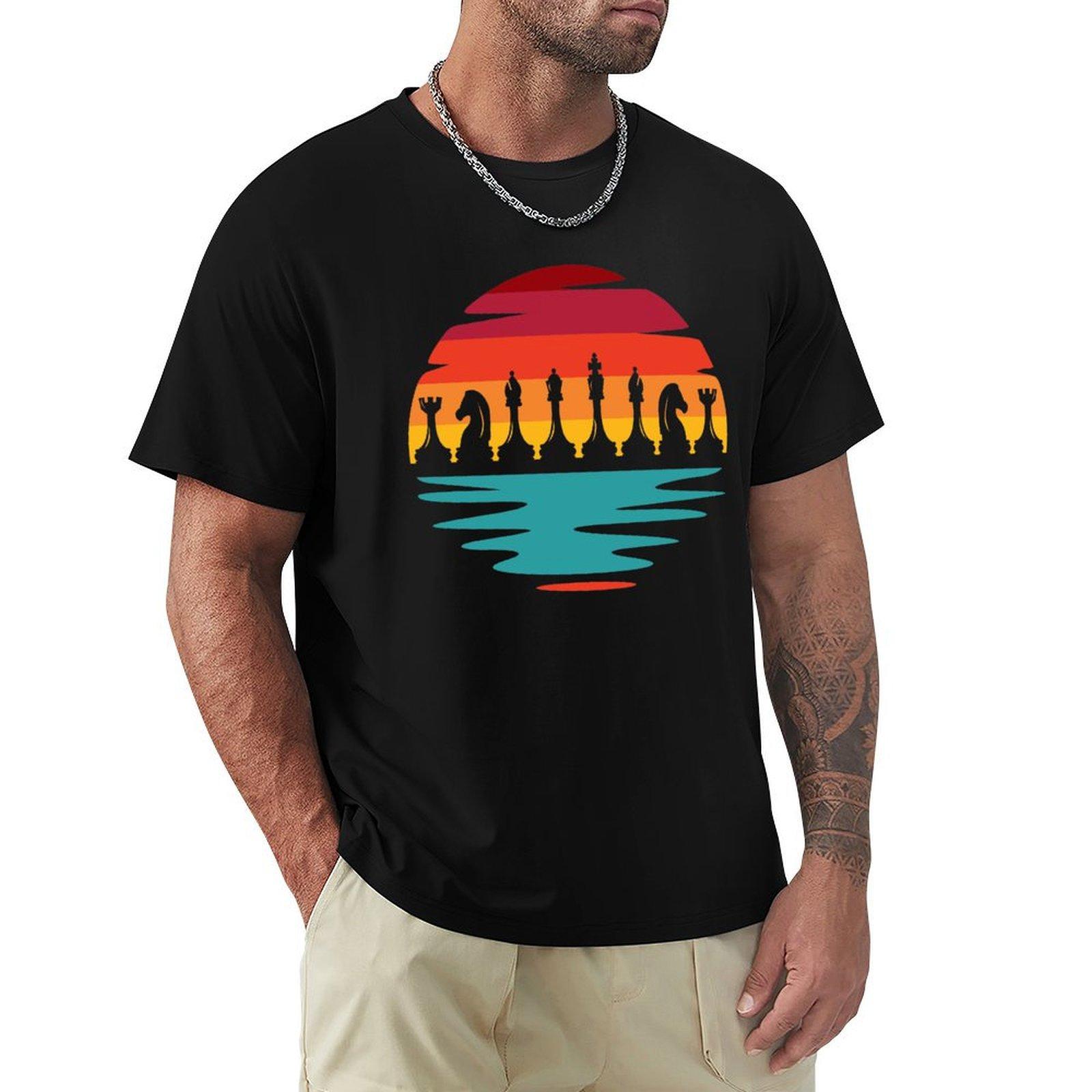 

Chess Sunset Beach Vintage Chess Board Game Lovers Gift TShirt blue archive new edition Mens cotton tshirt 4XL