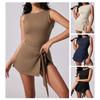 Sleeveless Fake Two Pieces Sport Dress Lace Up Badminton Skirts Women Tennis Dress  Fitness Clothes