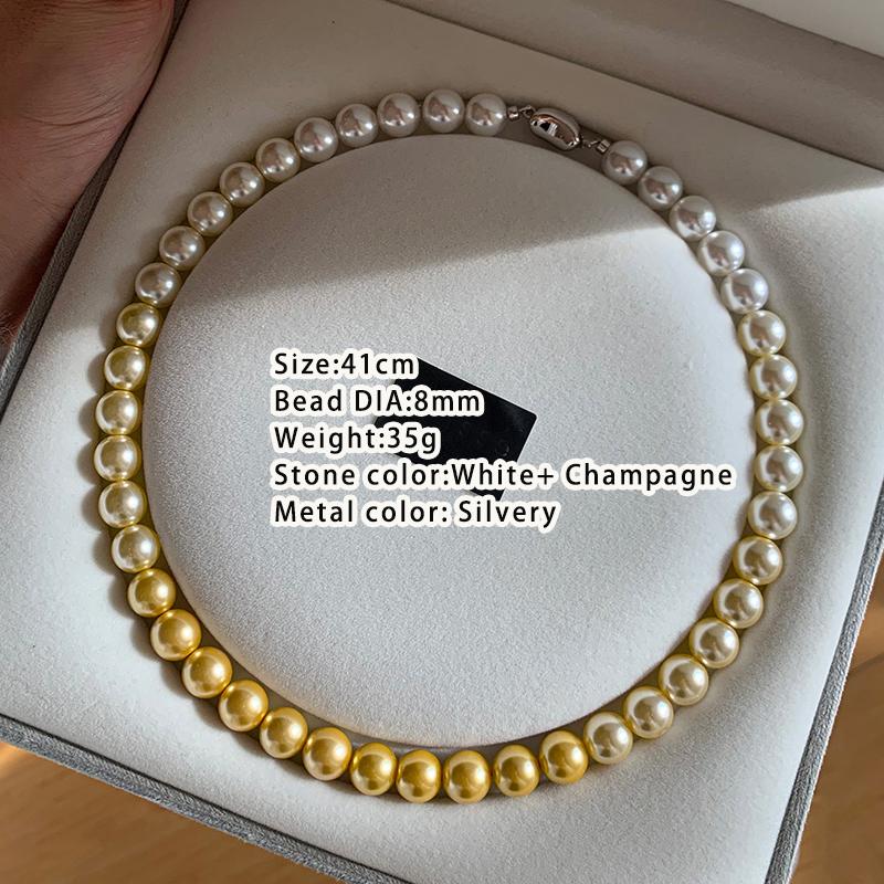 

French elegant white gradient champagne pearl bead necklace for women s luxury accessories collarbone chain 2026 fashion jewelry