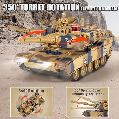 1/24 RC Battle Tank Remote Control USA M1A2 Army Tank That Shoots for Kids and Adults 2.4G Tank Model Toy for Boy with Sound Effects Lights and Smoke