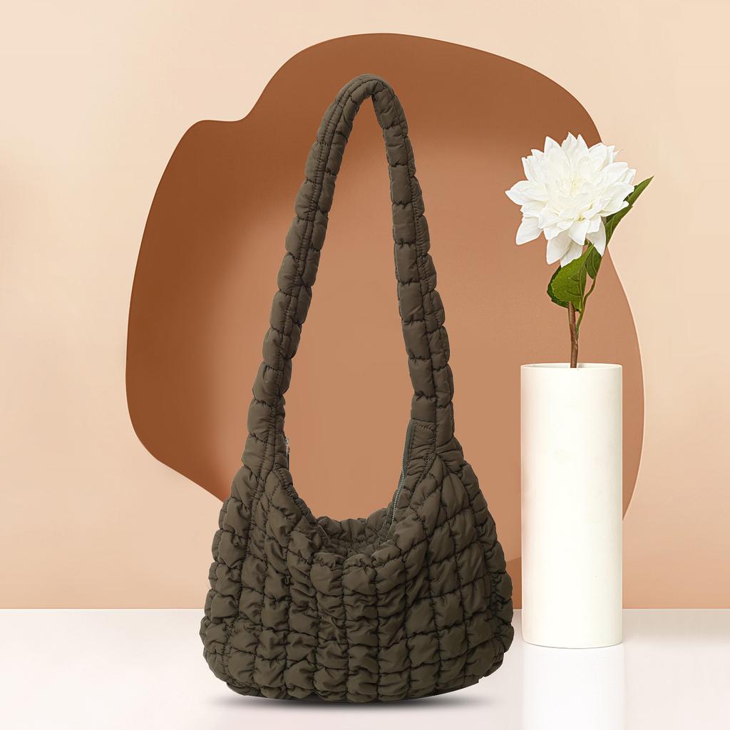 Lattice Pattern Messenger Bag Large Capacity Female Hand Bag Casual Fashion Simple Nylon Quilted Elegant for Weekend Vacation