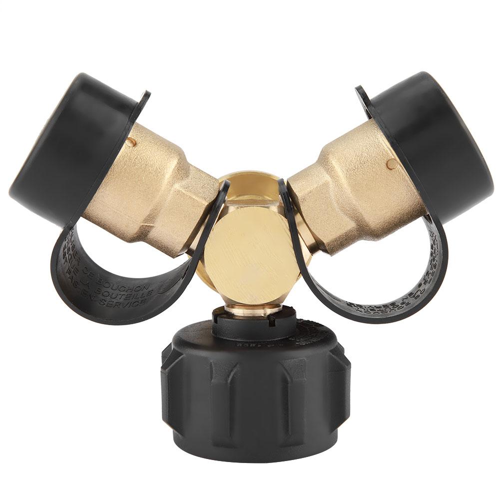 Brass BBQ Propane Adapter Connector Y Splitter Tee Adapter With Tank Gauge Pressure Meter