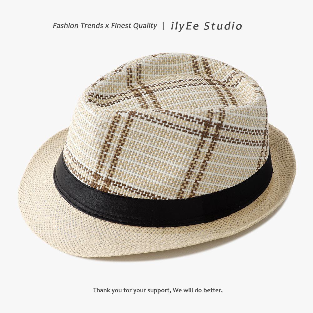 Men's Panama Straw Hat Summer New British Jazz Hat Women's Sunshade Sun Protection Beach Flat Top Hat