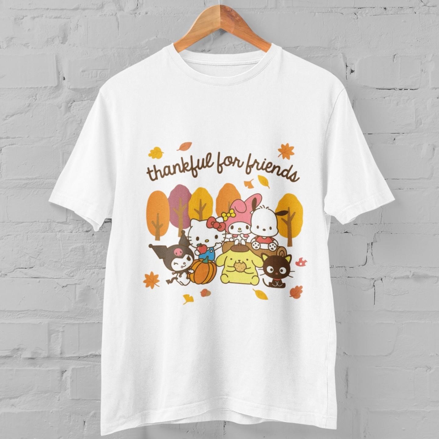 Thanksgiving Sanrio Friends T-Shirt Hello Kitty My Melody Kuromi Autumn Fall Tee XXXL