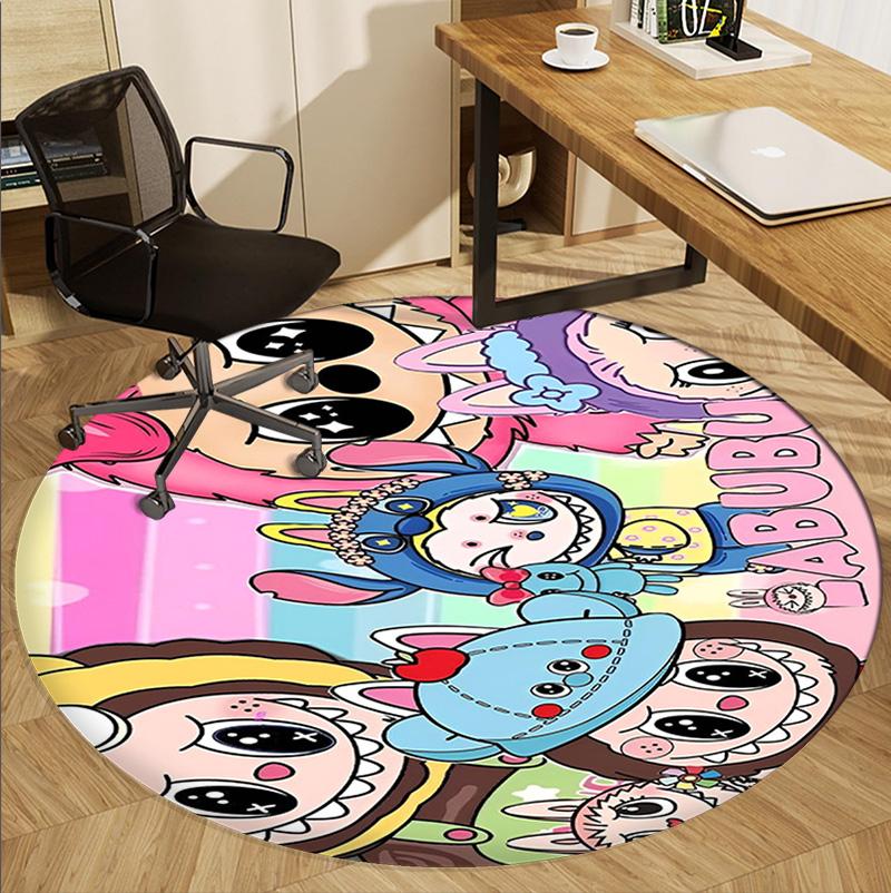 Labubu Pattern Round Rug, Indoor/Outdoor Mat, for Picnic, Gameroom, Bedroom, Office, Living Room, Home Decor Carpet, Birthday Gift
