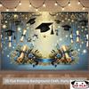2D Graduation Cap and Diploma Backdrop, Blue Gold Stars Graduation Background