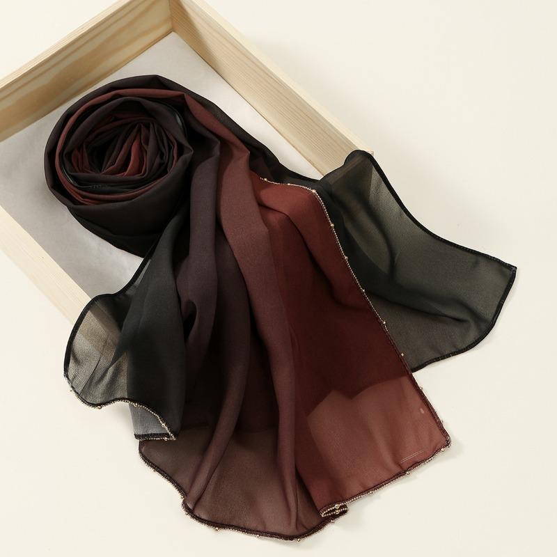 Fashion Unilateral L-shaped Hot-selling Gradual Change Chiffon Breathable Scarf Malaysia Indonesia Popular Chain Long Scarf Headscarf Women