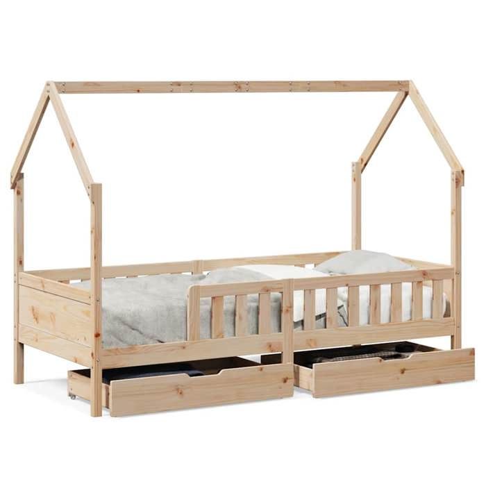VidaXL Children's Bed Frames and Drawers 90x190 Cm Solid Pine Wood, Bed for Child, Single Bed for Child, House Bed 3302038