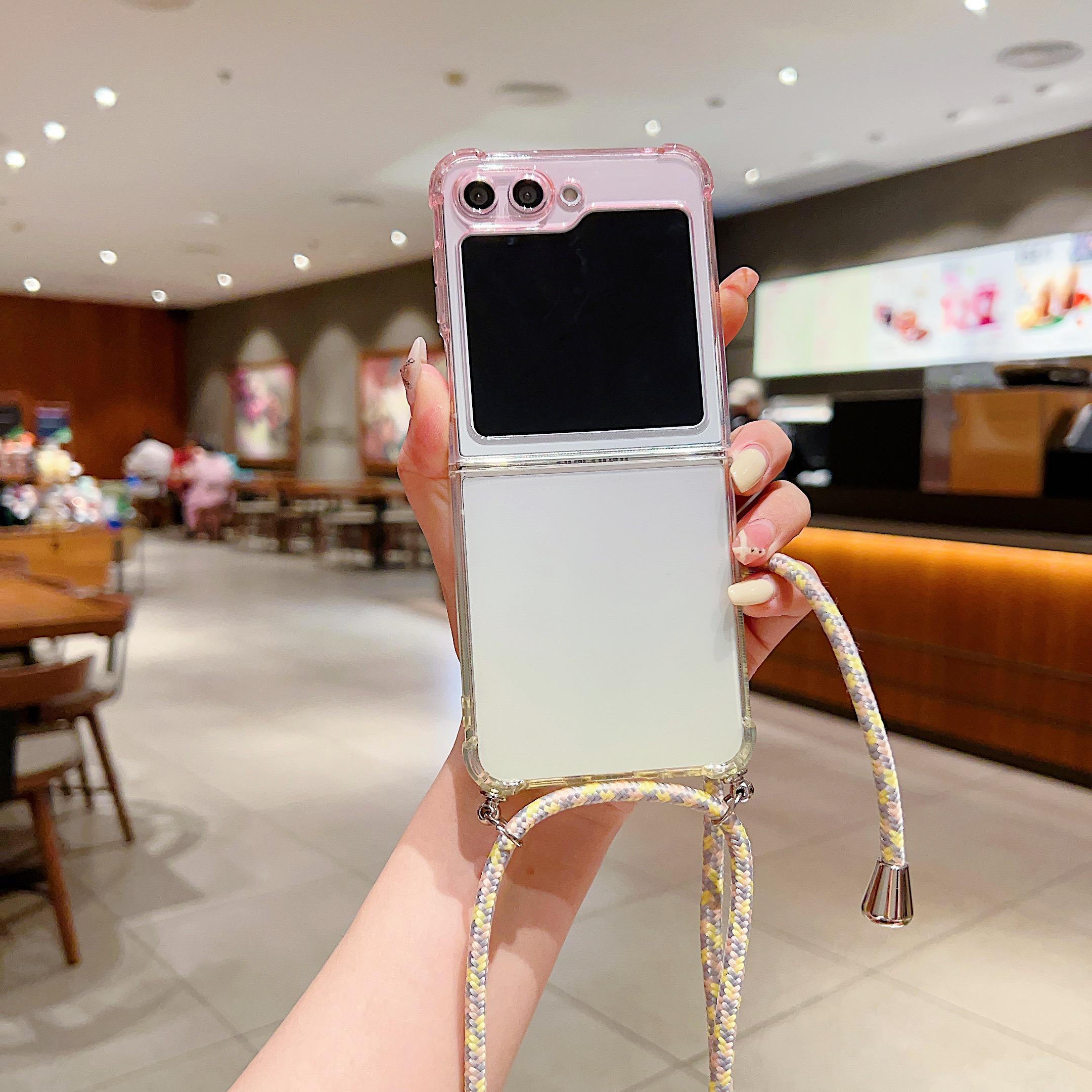 

For Samsung Galaxy Z Flip6 5G Case Gradient Color TPU Phone Cover with Lanyard Pink+Yellow