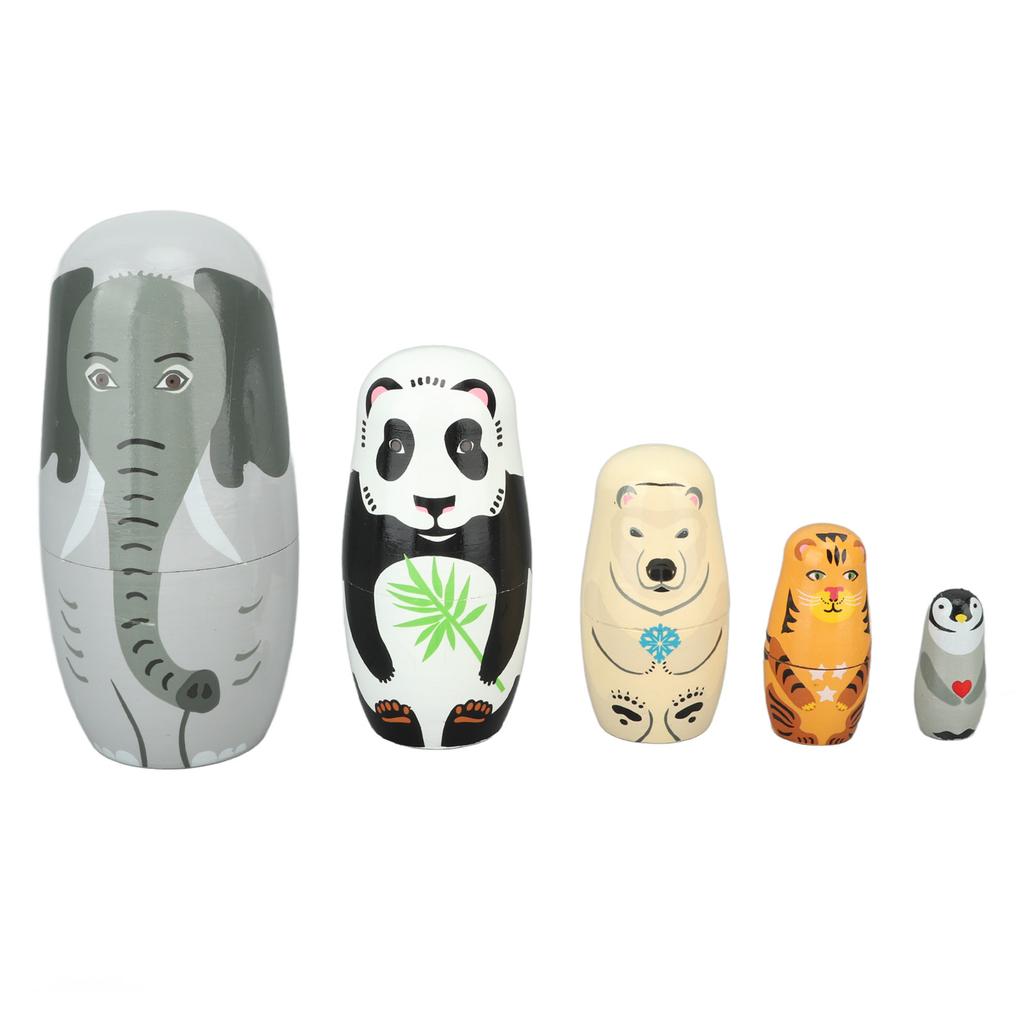 Wooden Animal Nesting Dolls Handcrafted 5 Layer Cute Painted Russian Nesting Dolls Toy Gift for