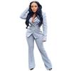 Autumn Winter Women's Solid Color Blazer Set, Relaxed Fit Two Piece Suit with Wide Leg Pants, Office Casual Coord for Business & Daily Wear