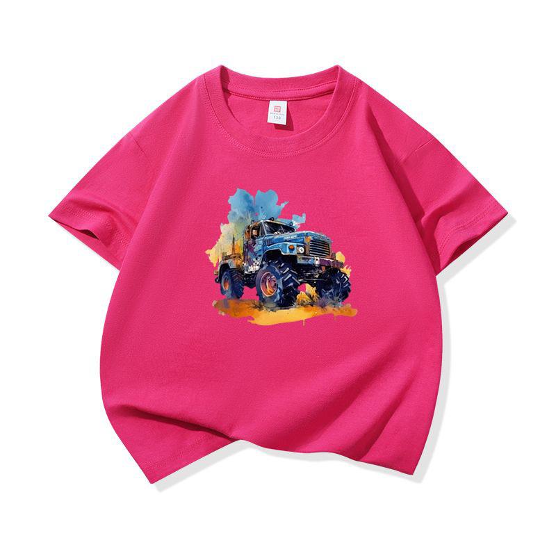 Kids Cotton T Shirt Cool Watercolor Offroad Car Print Crew Neck Short Sleeve Tee Casual Breathable Boys Girls Summer Tops