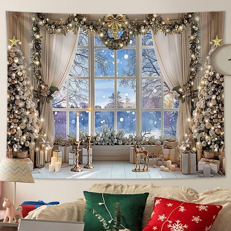 Moonnight Forest Snowman Christmas Tapestry Background Cloth Wall Decoration Living Room Background Wall Room Decoration