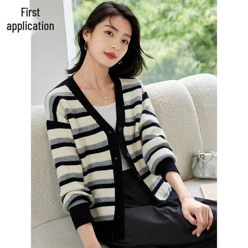Women's Sequin Color Block Thick Knit Cardigan