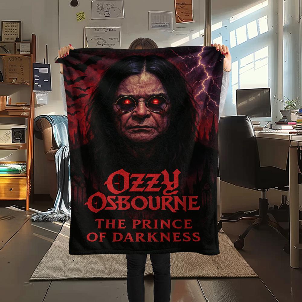 1pc Ozzy Osbourne Print Flannel Blanket, High quality Comfortable for All Seasons, Home Decor, Warmth and Comfort, Perfect for Christmas Gifts74