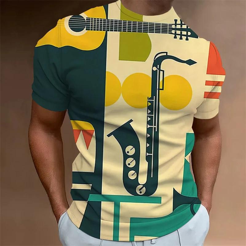 

3D Printed Vintage T-Shirt Men Musical Notes Pattern Summer Personality T-Shirts Casual Comfortable Soft Breathable Loose Plus Size T-Shirts 6XL