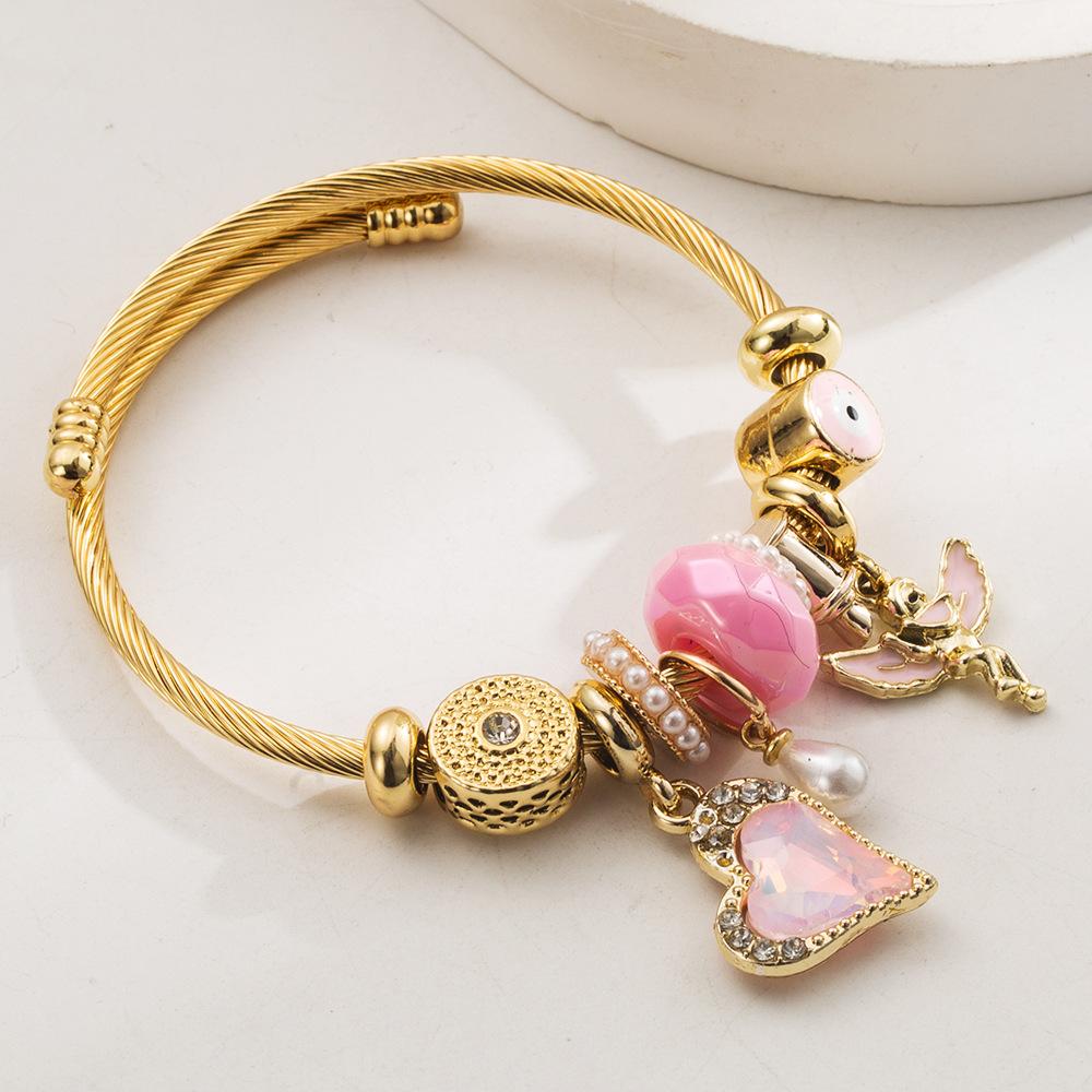 Handmade Beaded Stainless Steel Bracelet for Women Angel Heart Alloy Accessories Fashion Jewelry