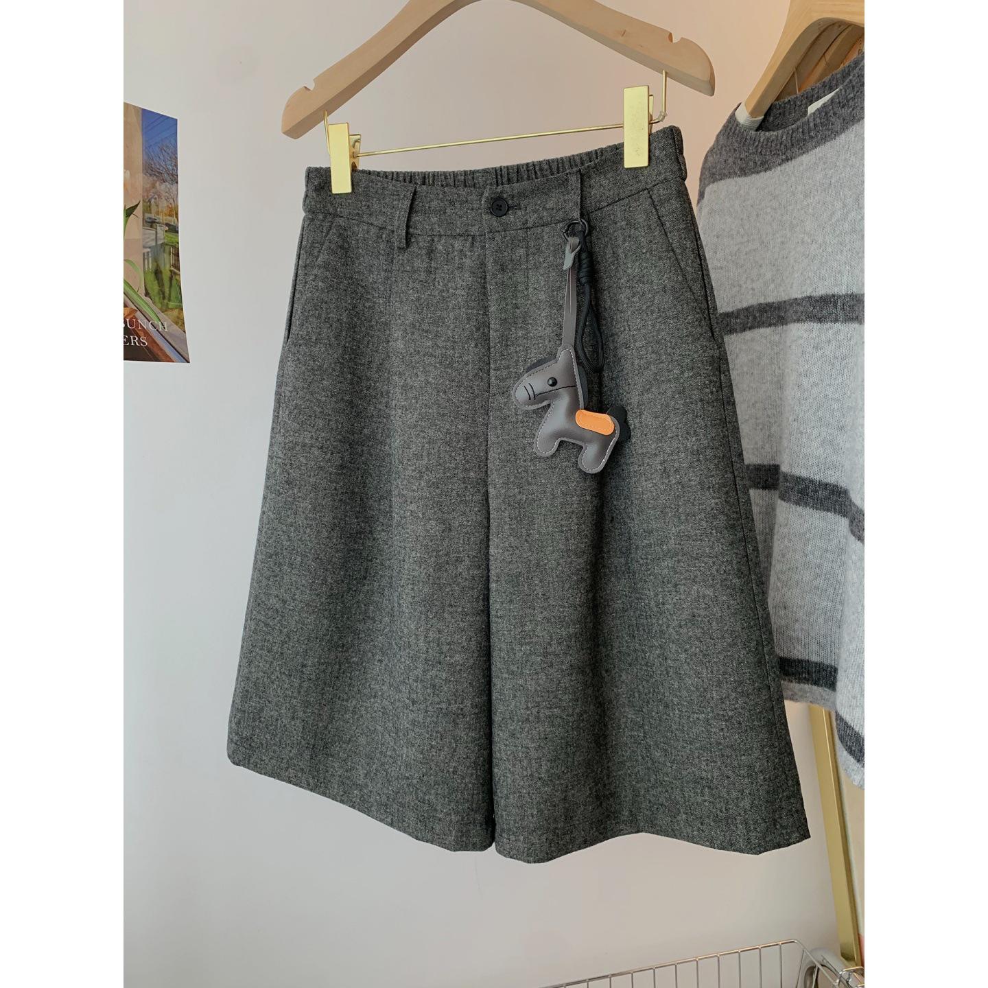 

Gray High-Waisted Wide-Leg Woolen Pants for Women, Spring/Autumn Bootcut Style M серый