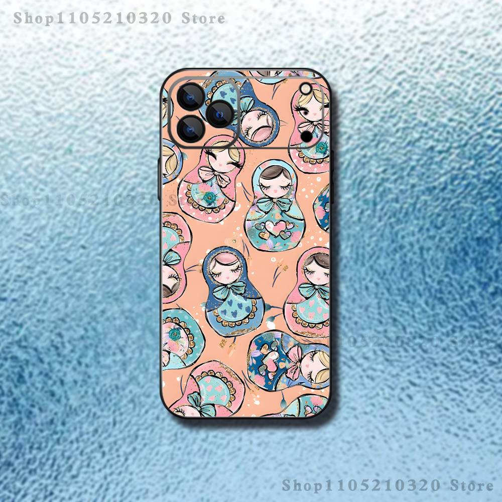 Russian Doll Matryoshka Phone Case For iPhone 17,16,15,14,13,12,Pro,Max,Plus,E,SE4,Air,Mini Black Soft Box