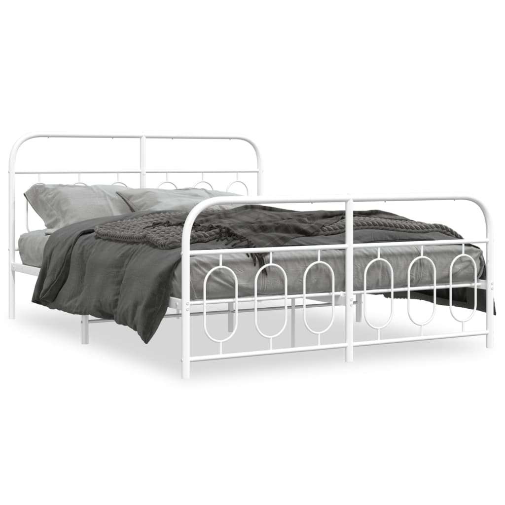 Metal Bed Frame with Headboard and Footboard White 140 x 190 cm