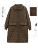 Women's Retro Argyle Cotton Mid-Length Winter Coat - Loose Casual Lapel Jacket