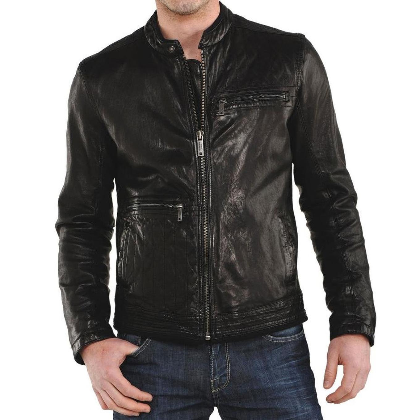 

SkinOutfit Men s Genuine Lambskin Black Leather Jacket Stylish Motorcycle Bomber Biker Outerwear MJ 195 M чорний