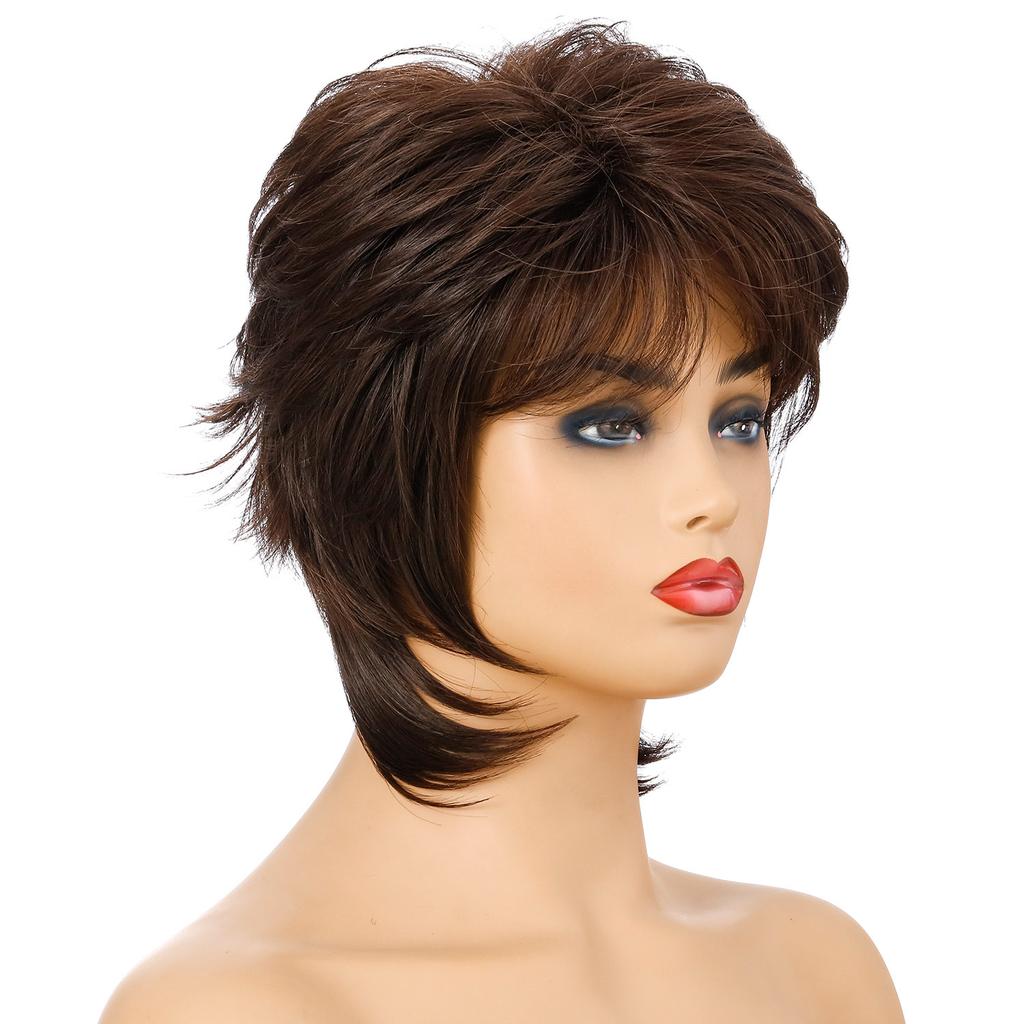 Lady Women Short Wave Synthetic Hair Wig Blonde Brown with Highlights Full Wigs Silver Gray Color