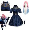 Mizi Cosplay Anime Obcy Kostium Sceniczny Peruka Ciemnoniebieska Sukienka Różowo-Niebieskie Długie Włosy Rękawiczki Pończochy Pasek Zestaw Mundurek na Boże Narodzenie