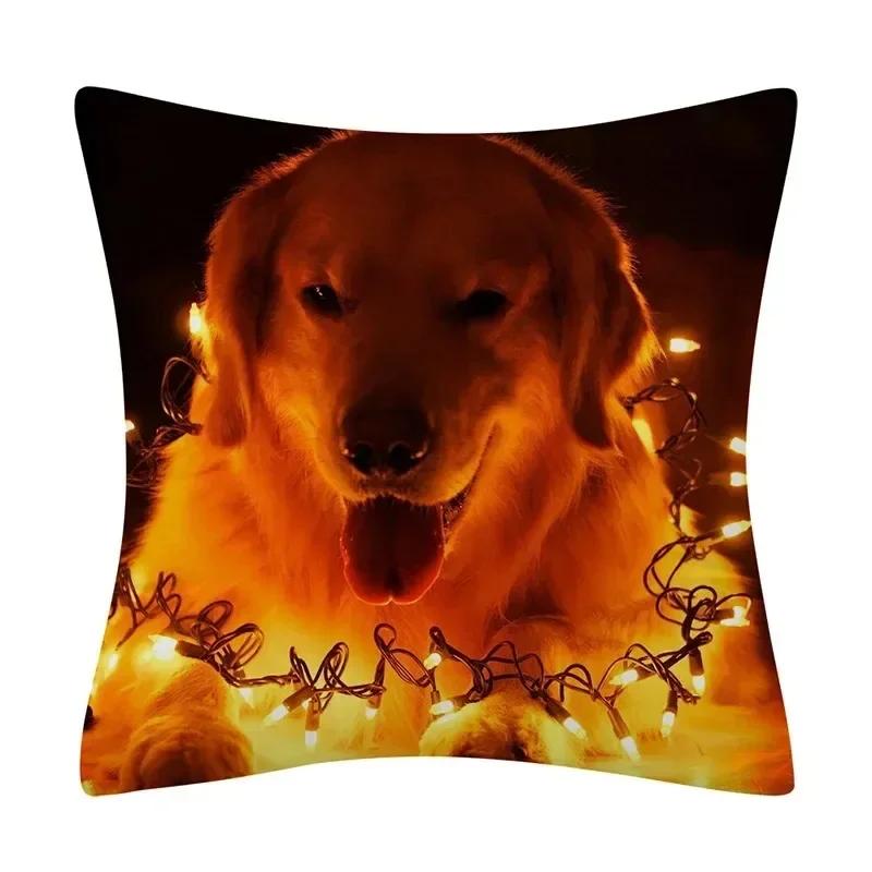 Fronhas de Natal Estampa Fofa de Animal Gato e Cachorro Capa de Almofada Decoração de Casa Sala de Estar Almofada de Sofá