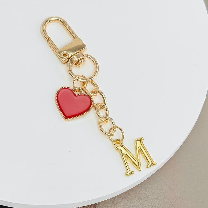 Metal Heart Letter Keychain Fashion A-Z Initial Keyring Charms Car Key Holders Bag Pendant Accessories Valentine'S Day Gift