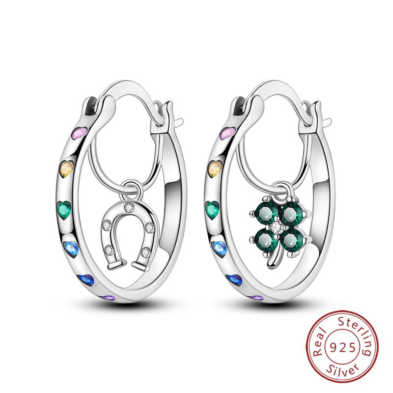 New 925 Sterling Silver Hope Rainbow Flower Earrings For Women Sparkling Colored Zircon Star Koi Earrings Party Jewelry