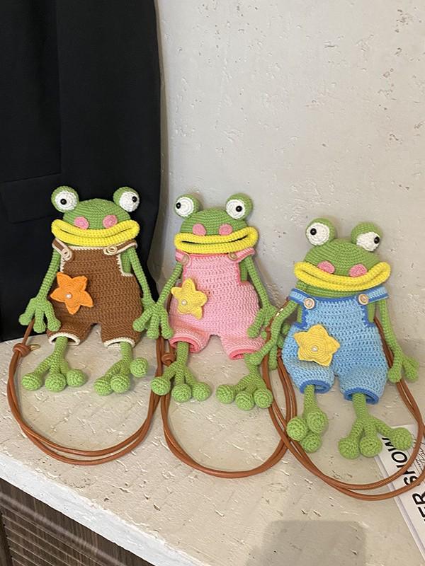 Handmade Big Mouth Frog Crochet Crossbody Bag: Cute, Funny Parent-Child Phone Bag