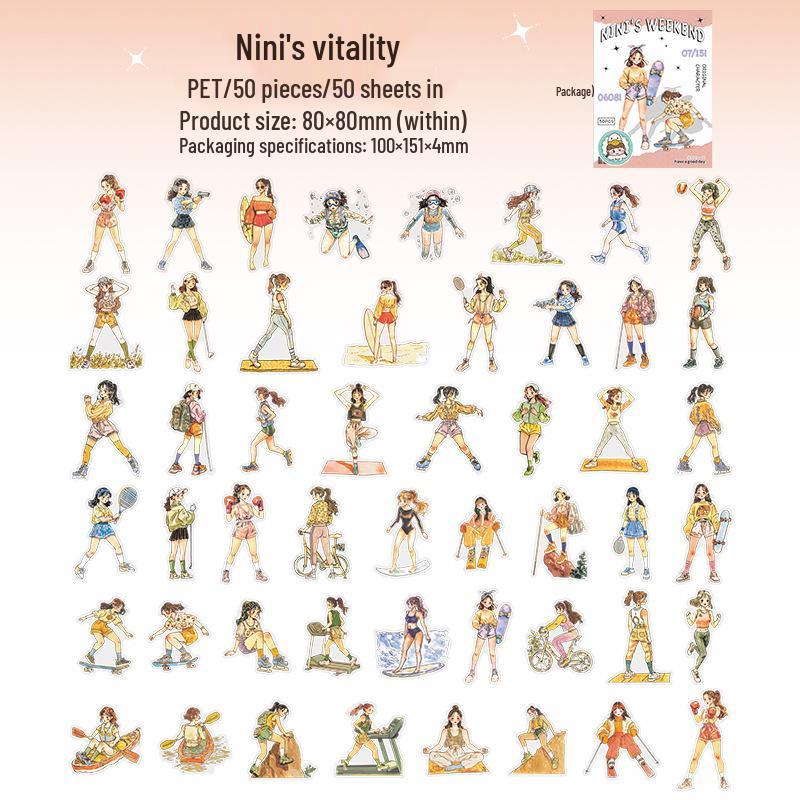 

Beautiful Day PET Stickers: Nini s Weekend Cartoon Characters for DIY Journal Collage
