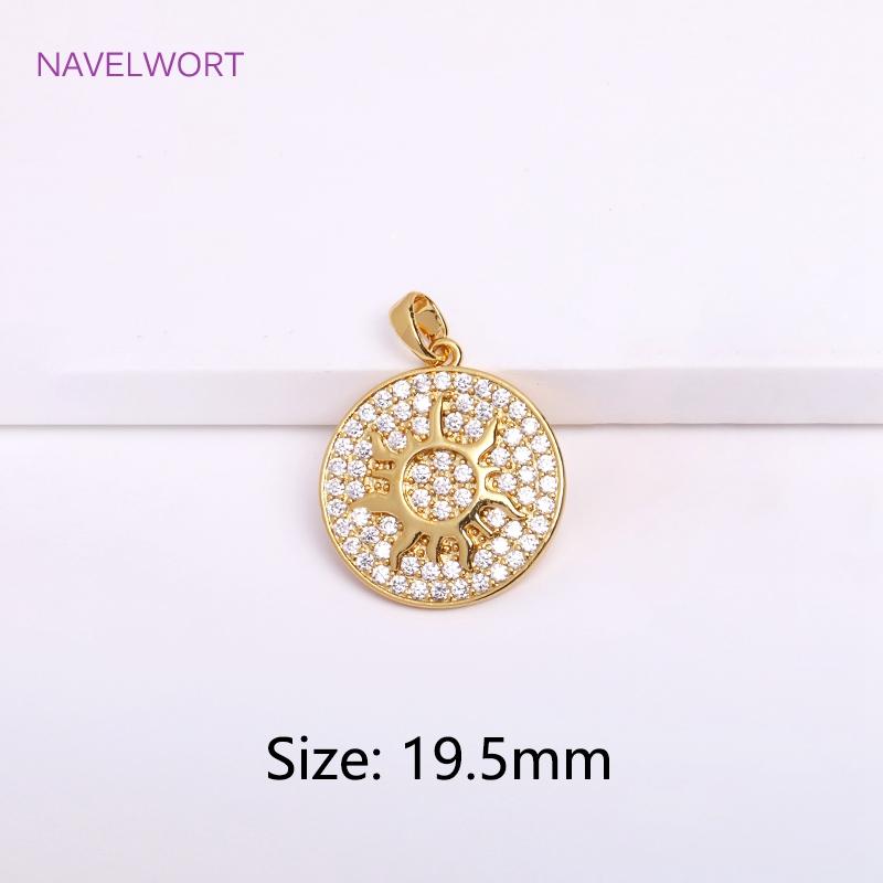 18K Gold Plated Brass Charm,Round Sun Charm For Necklace Making Findings,Inlaid Zircon Sun Pendant,Jewelry Charm,DIY Accessories