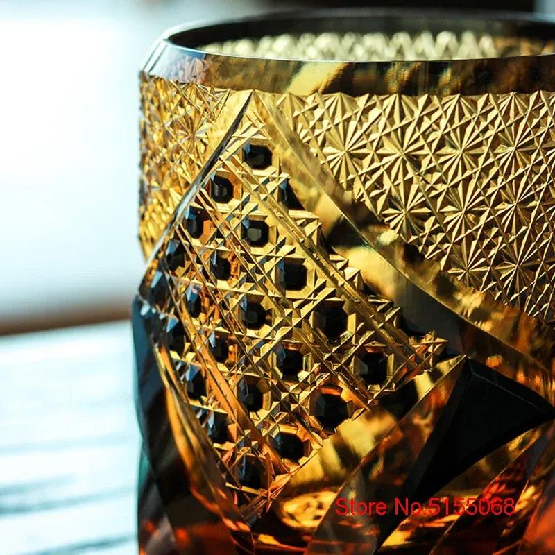Japanese Black Warrior Armor Edo Kiriko Whisky Rock Glass Amber Crystals Whiskey Cup High-end Wine Glass Hand Cut Brandy Snifter