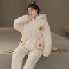 Women's Winter Pajama Set - Three-Layer Quilted, Thick Velvety Coral Fleece, Warm & Cute Bear Design