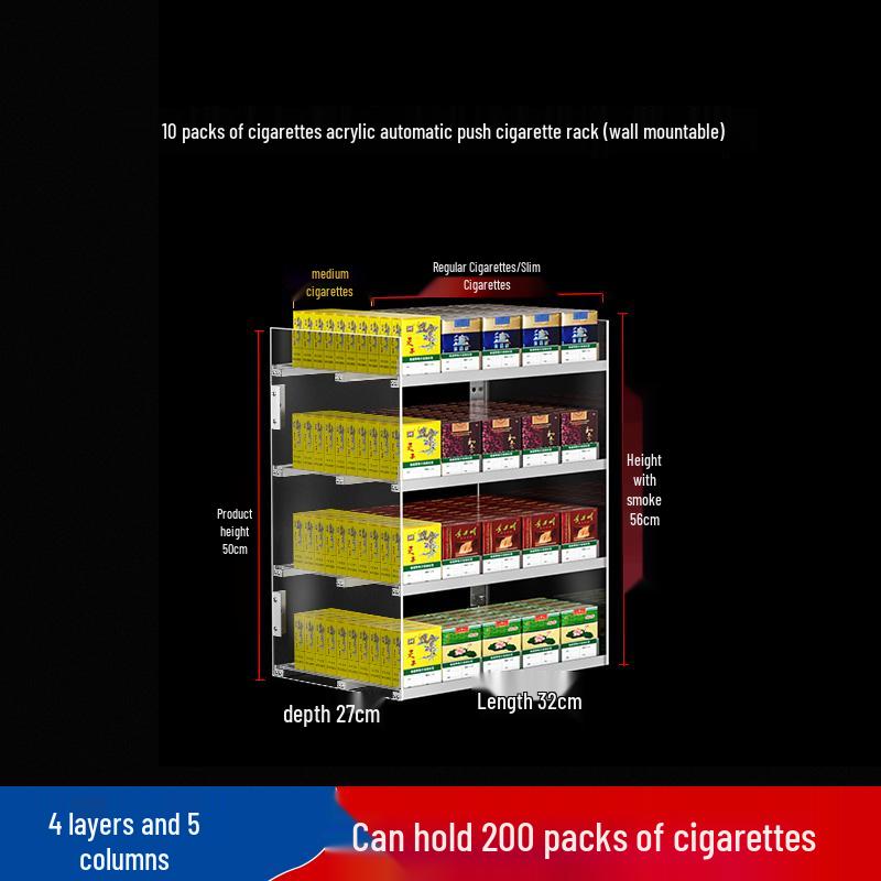 Wall-Mounted Acrylic Cigarette Display with Automatic Pusher