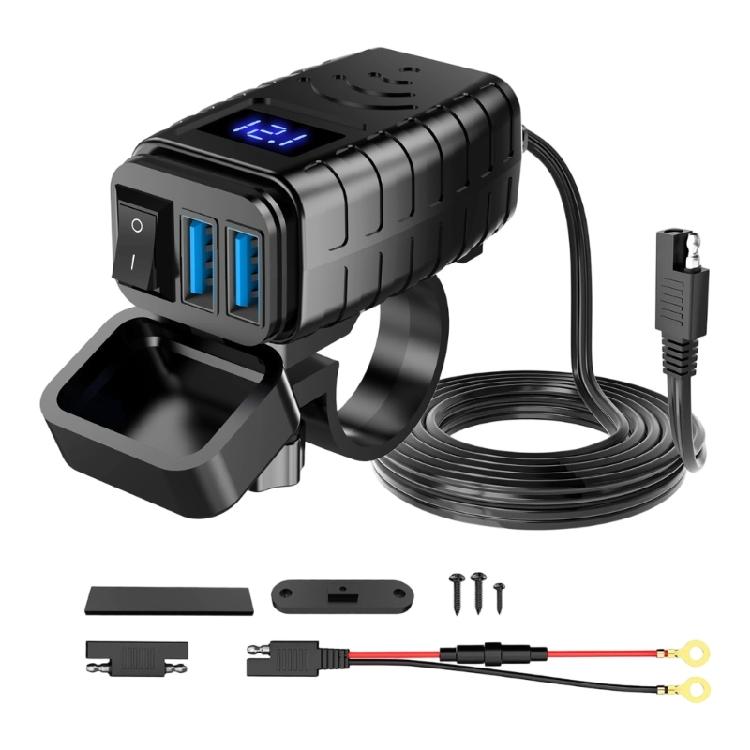 QC3.0 Motorcycle Chargers Voltage Monitor Switches ABS Housing Double USB Charging Port Socket Motorbike Accessories
