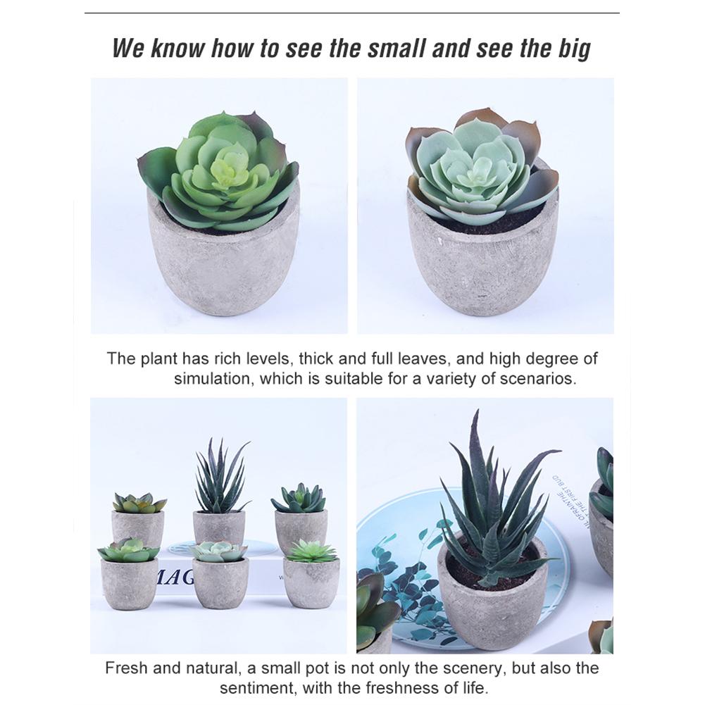 6 Pcs Artifical  Succulents  Potted  Plants Realistic Simulation Plants Practical Home Office Desk Ornaments For Indoor Outdoor Decoration