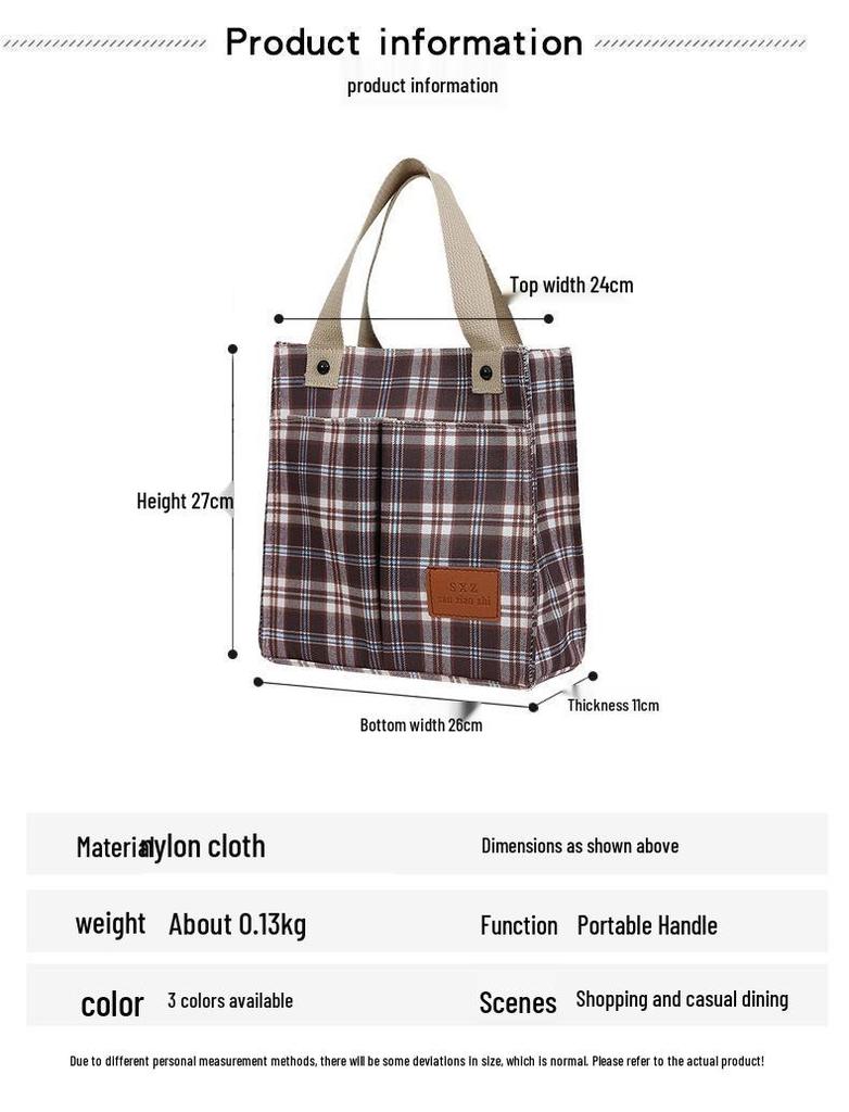 Korean Canvas Plaid Bento Handbag - Women's Retro Tote