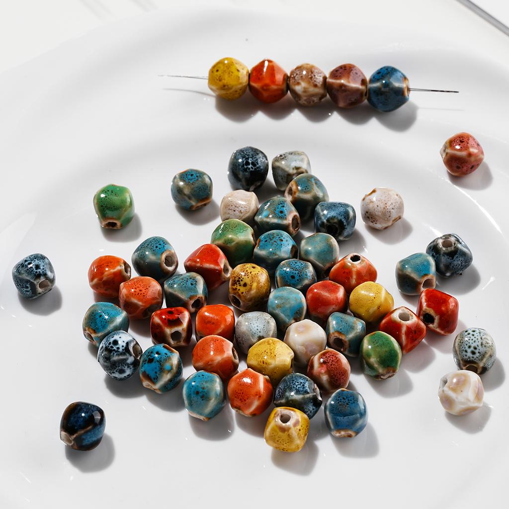10pcs/Lots Irregular Ceramic Beads Colored Spacer Loose Beads for DIY Necklace Bracelet Keychain Jewelry Making Findings